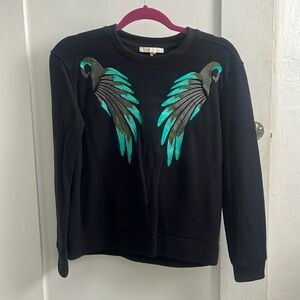 Maje Embroidered Wings Sweatshirt Size 1 Black Pullover Crewneck Long Sleeve